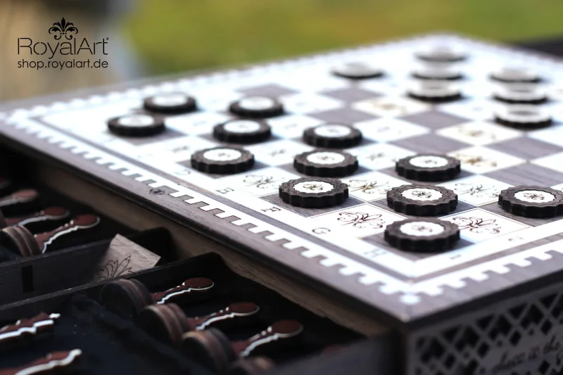 Laserdatei - Schach Set mit Figuren und Damesteine