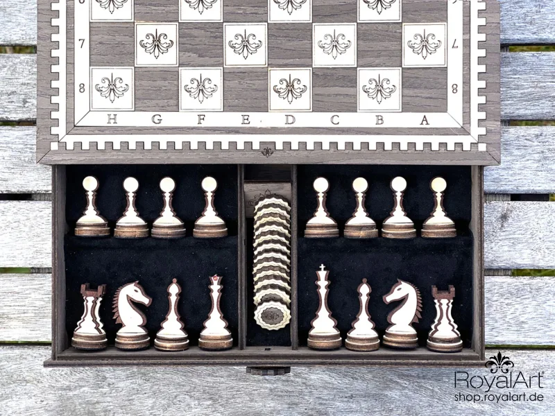 Laserdatei - Schach Set mit Figuren und Damesteine