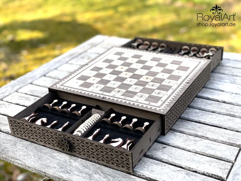 Laserdatei - Schach Set mit Figuren und Damesteine