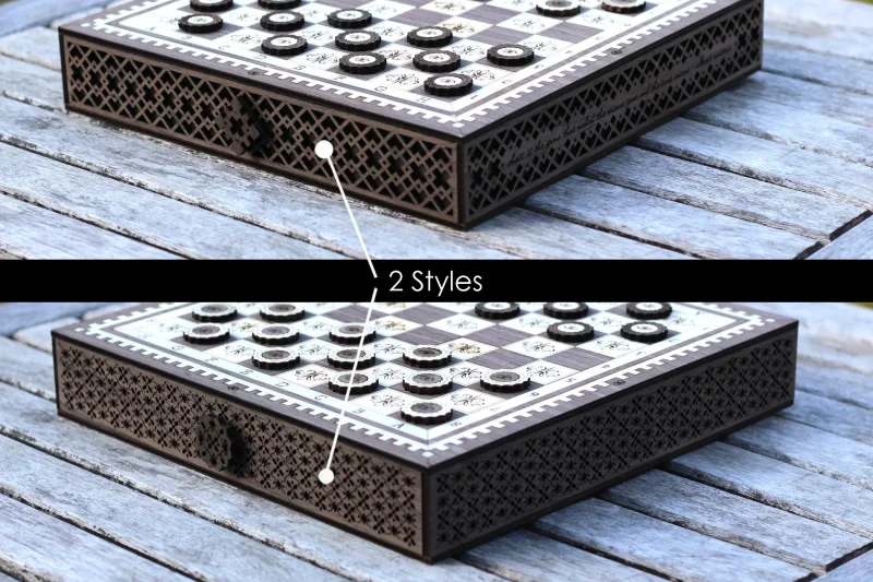 Laserdatei - Schach Set mit Figuren und Damesteine