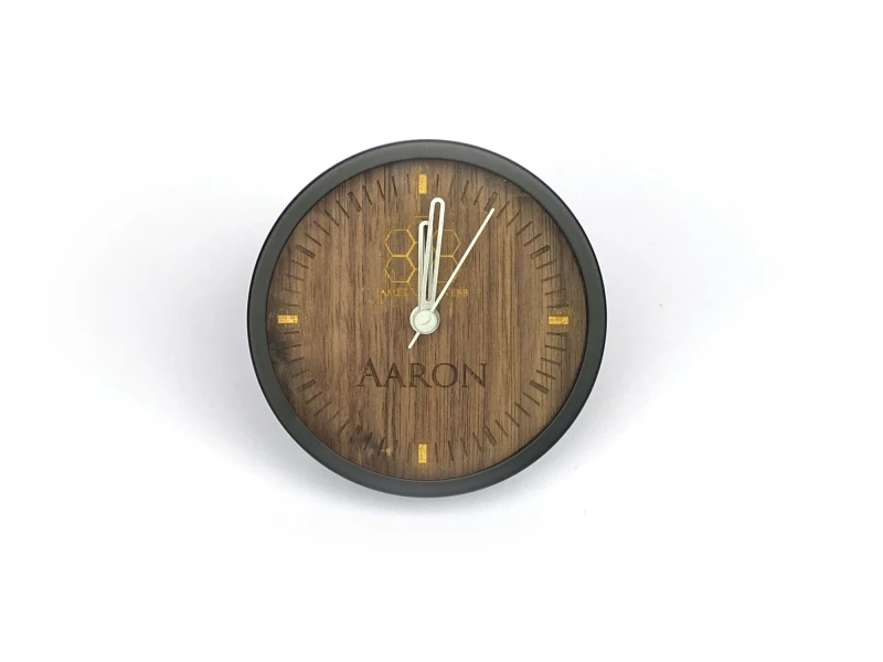 Black alarm clock with walnut design - customizable