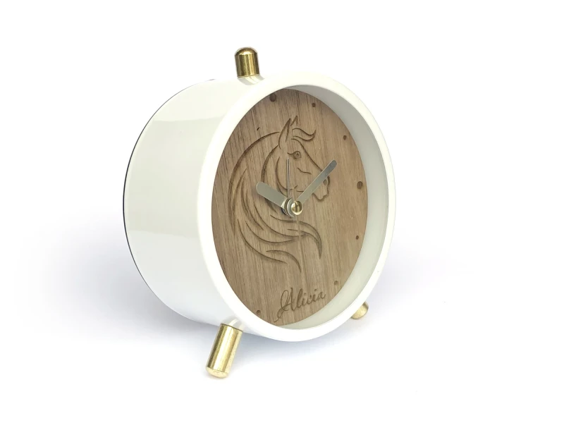 White alarm clock with nut design - customizable