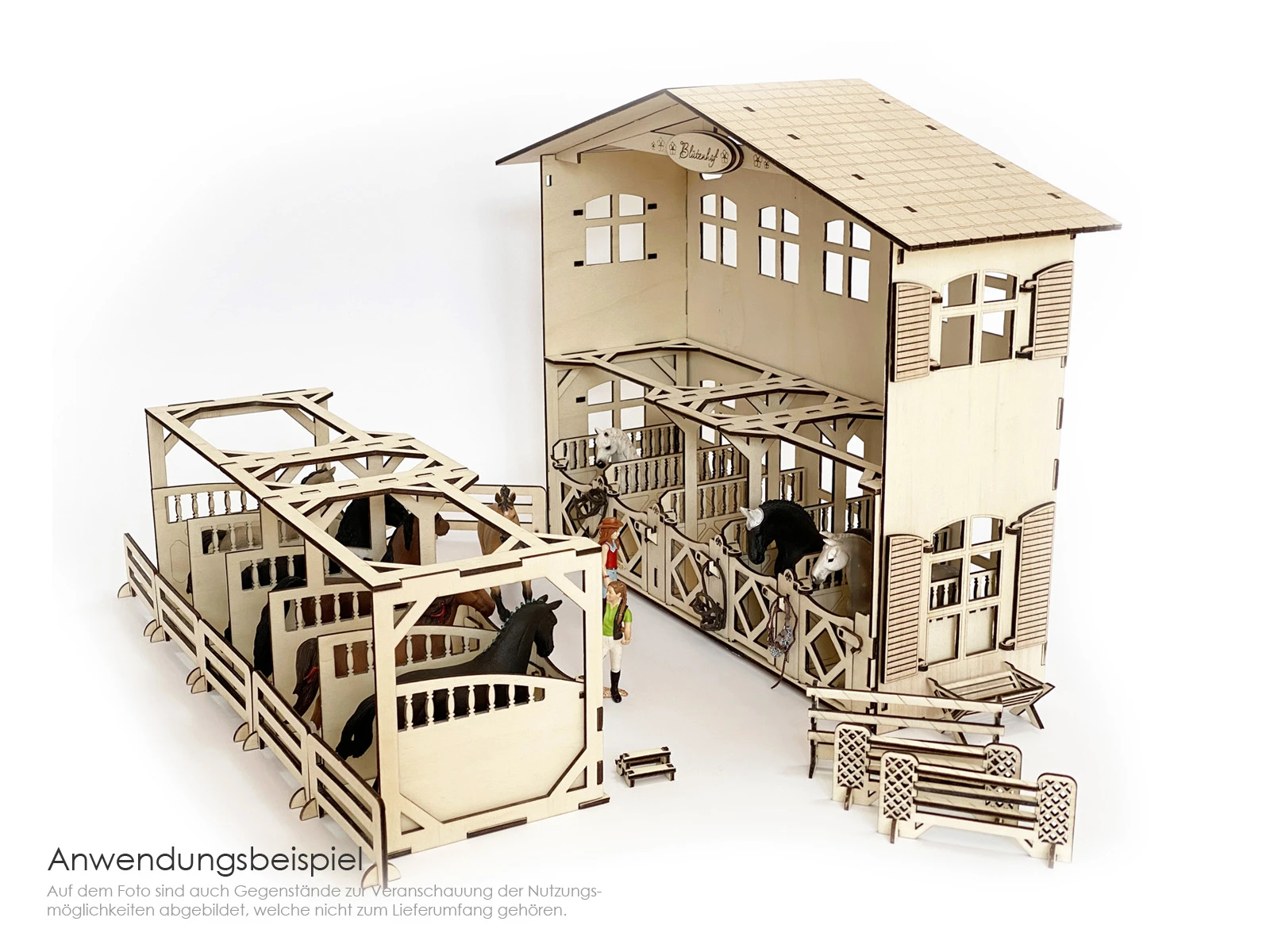 X 2 in 1 Wandregal & Pferdestall aus Holz passend für Schleich, Bayala, Collecta, Breyer, Horse Club