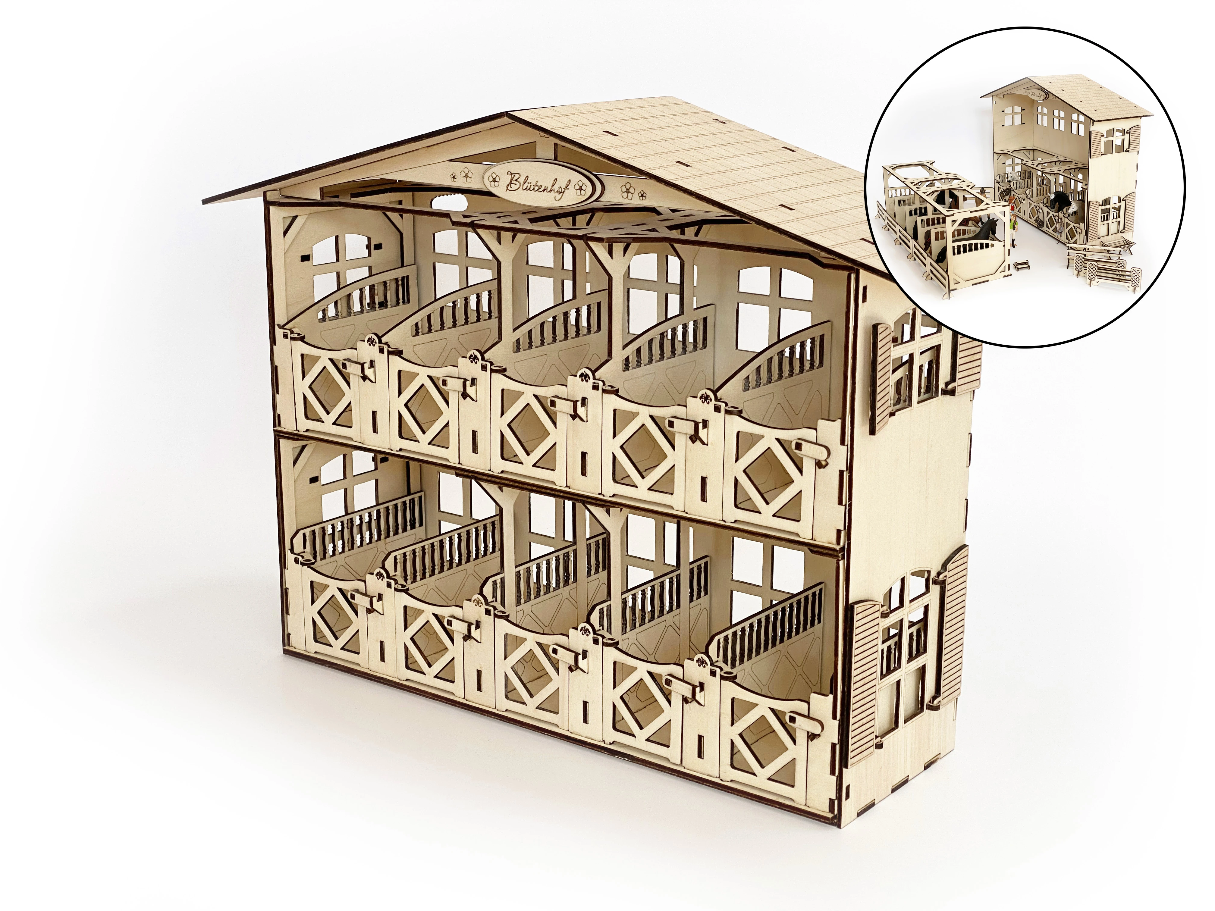 Laser file - 2 in 1 wall shelf & horse stable suitable for Schleich, Bayala, Collecta, Breyer, Horse Club