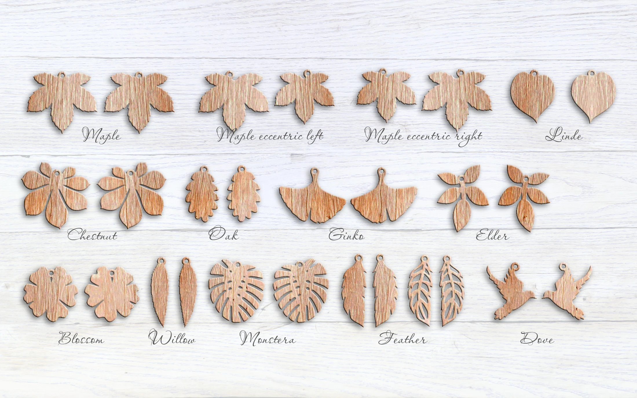 Beautiful earrings European and American leaves - laser cut file Pdf Ai Dxf Svg - Bonus: dove and feather
