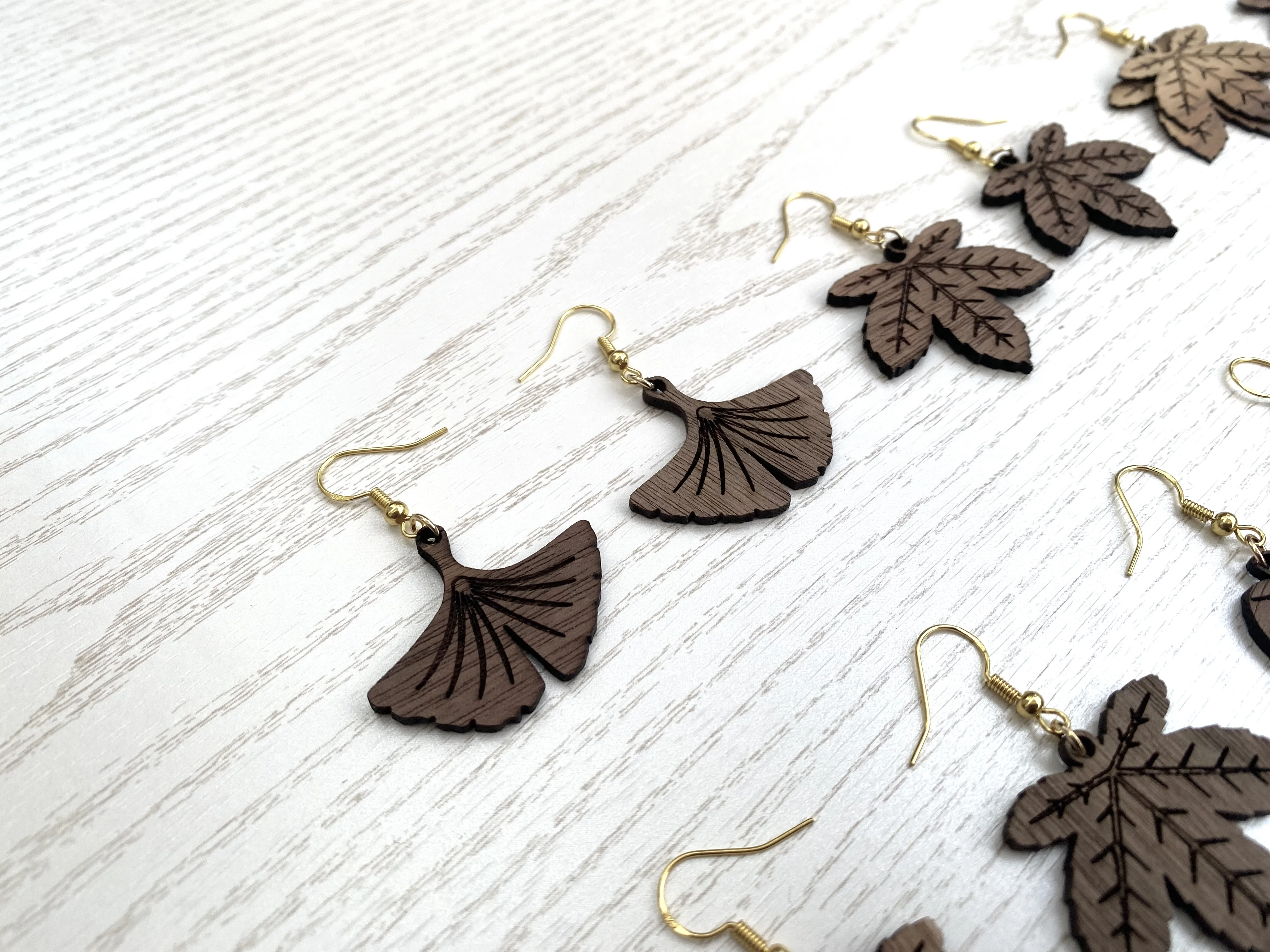 Beautiful earrings European and American leaves - laser cut file Pdf Ai Dxf Svg - Bonus: dove and feather