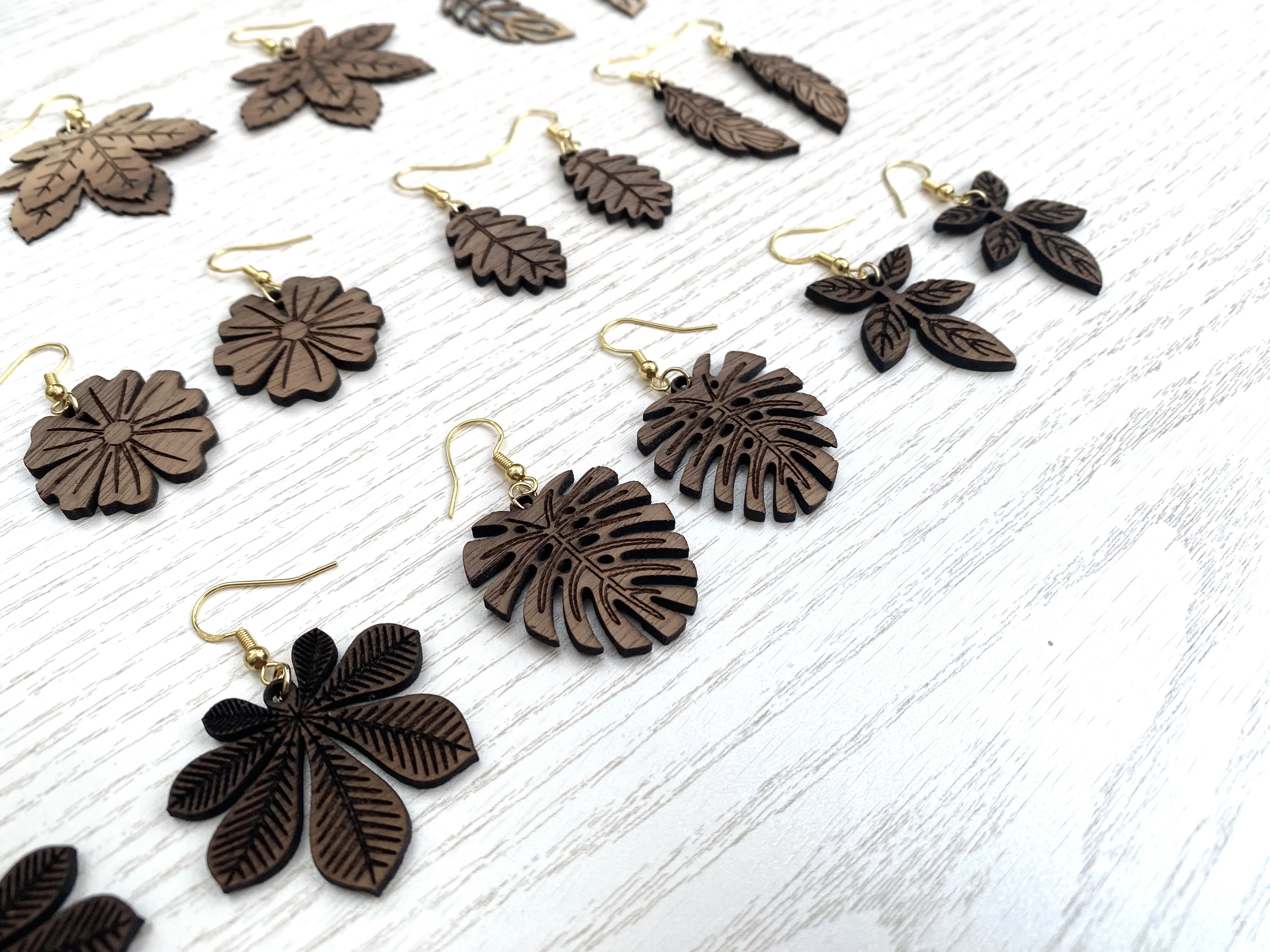 Beautiful earrings European and American leaves - laser cut file Pdf Ai Dxf Svg - Bonus: dove and feather