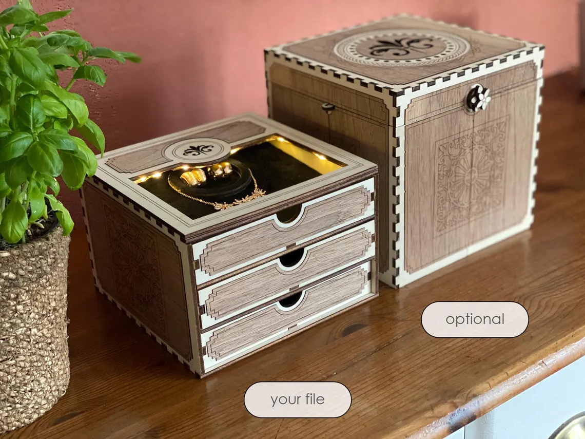 Collier/Ketten-Schrank Schmuckschatulle Aufbewahrungsbox - Laserschnittdatei Pdf Ai Dxf Svg für Collier, Ketten und Ohrringe