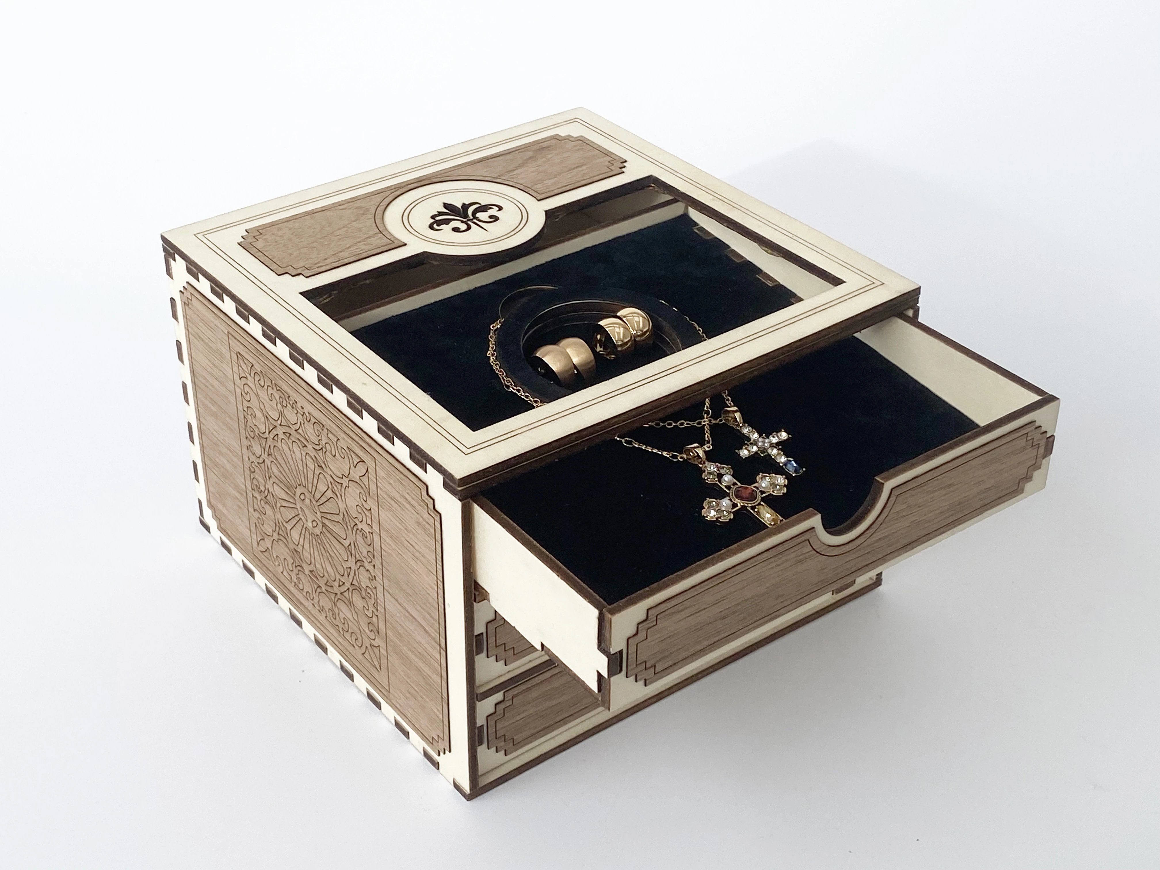 Collier/Ketten-Schrank Schmuckschatulle Aufbewahrungsbox - Laserschnittdatei Pdf Ai Dxf Svg für Collier, Ketten und Ohrringe