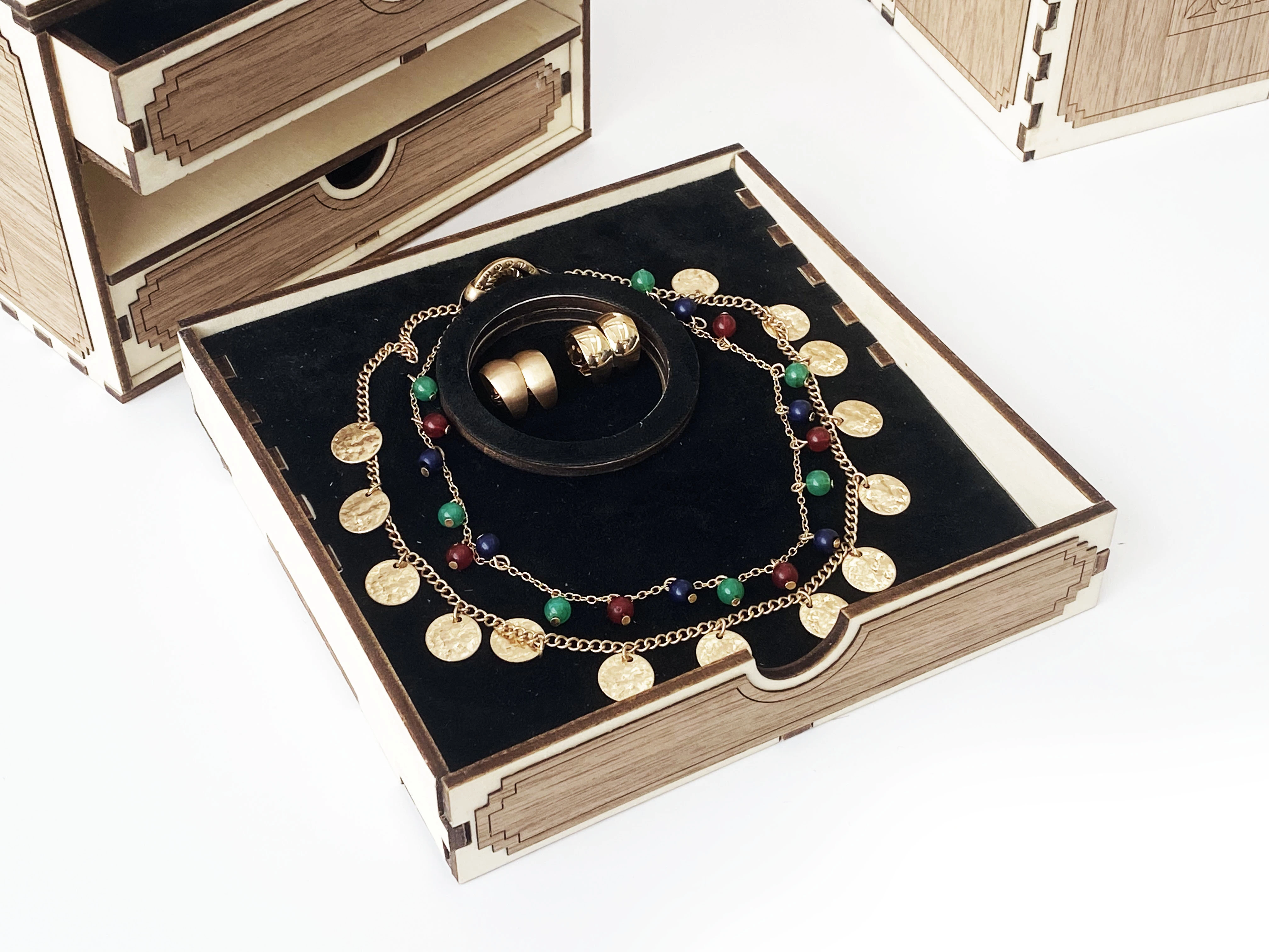 Collier/Ketten-Schrank Schmuckschatulle Aufbewahrungsbox - Laserschnittdatei Pdf Ai Dxf Svg für Collier, Ketten und Ohrringe