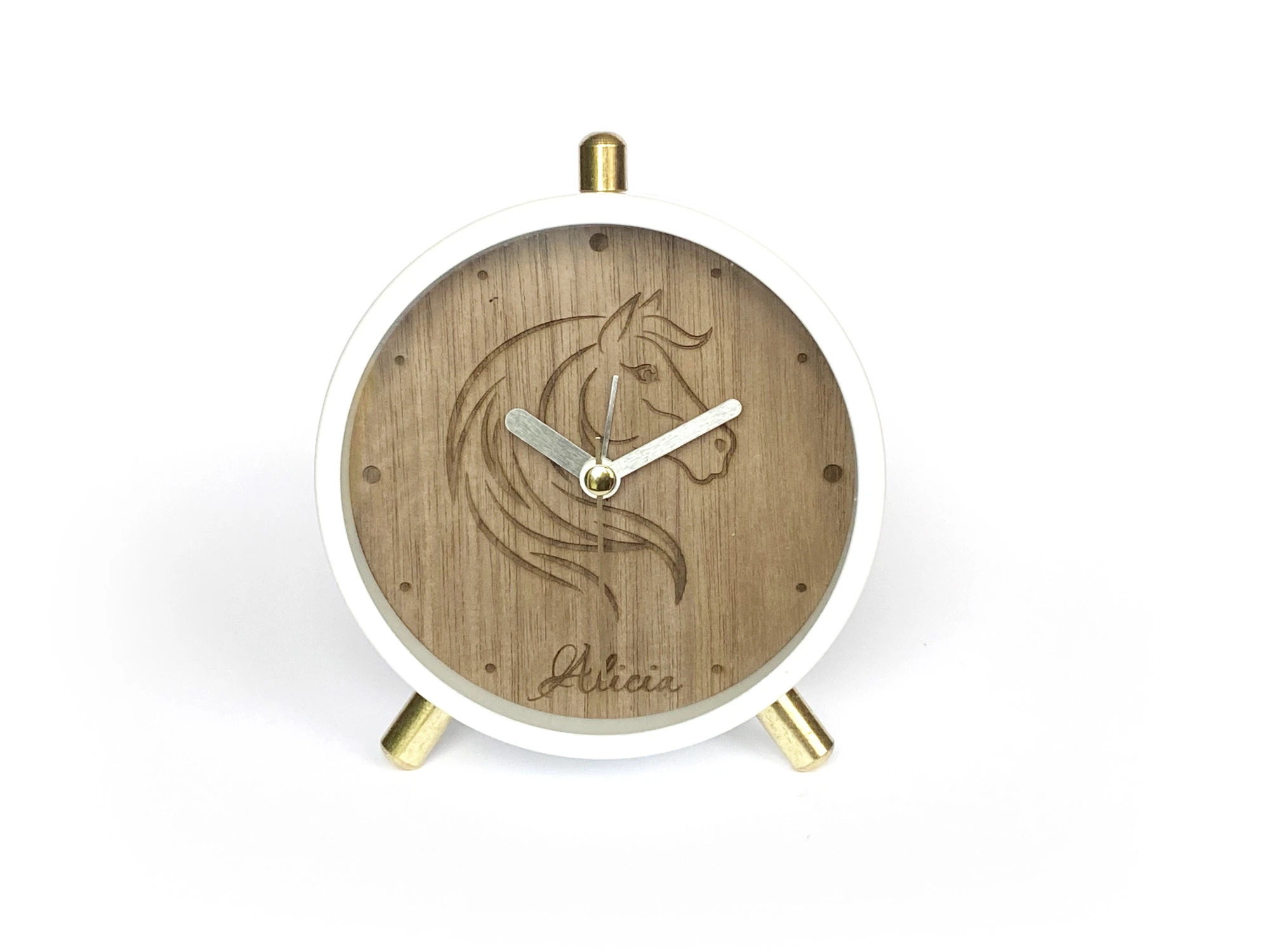 Weißer Wecker Nuss - individualisierbar