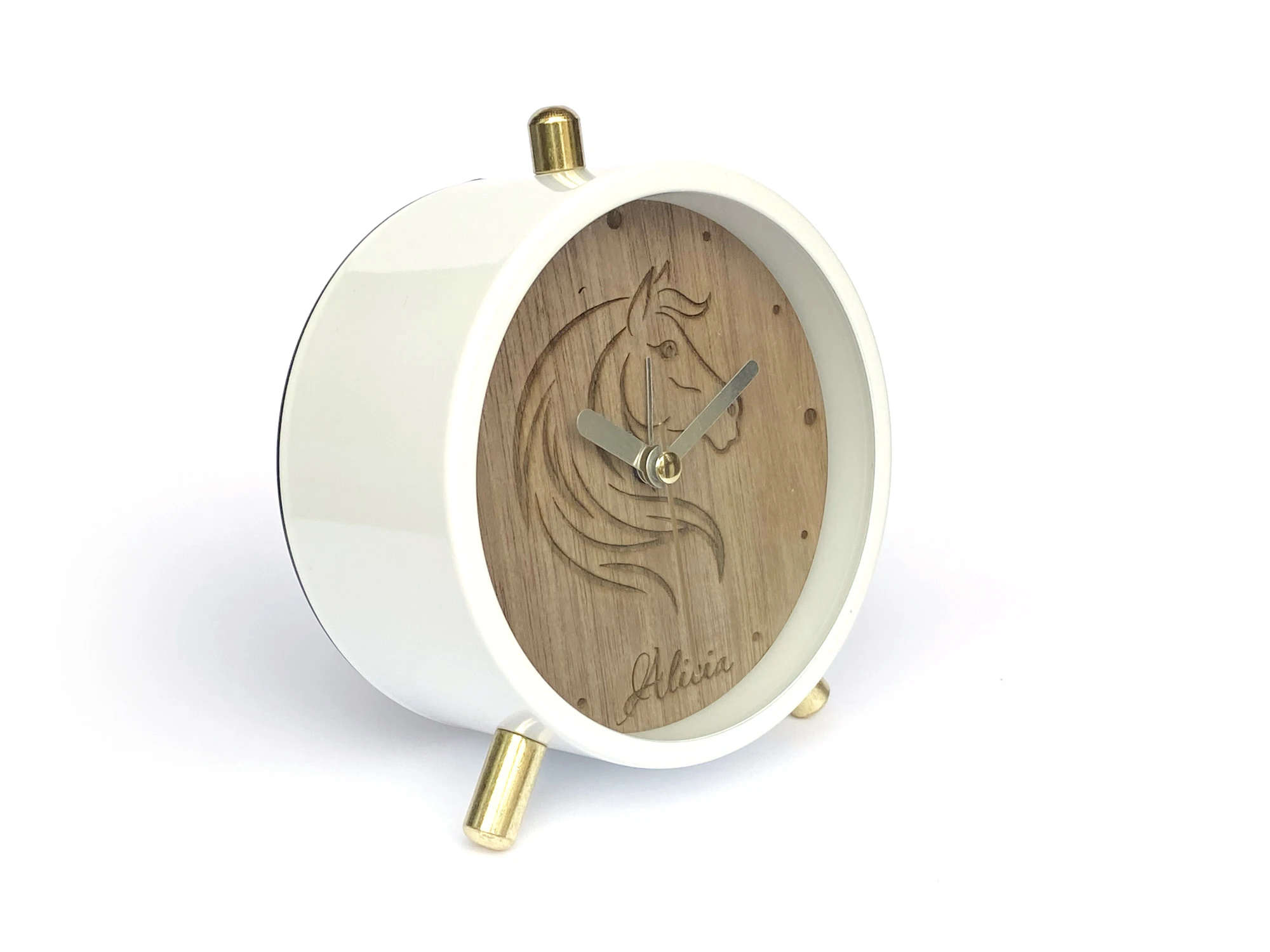 Weißer Wecker Nuss - individualisierbar